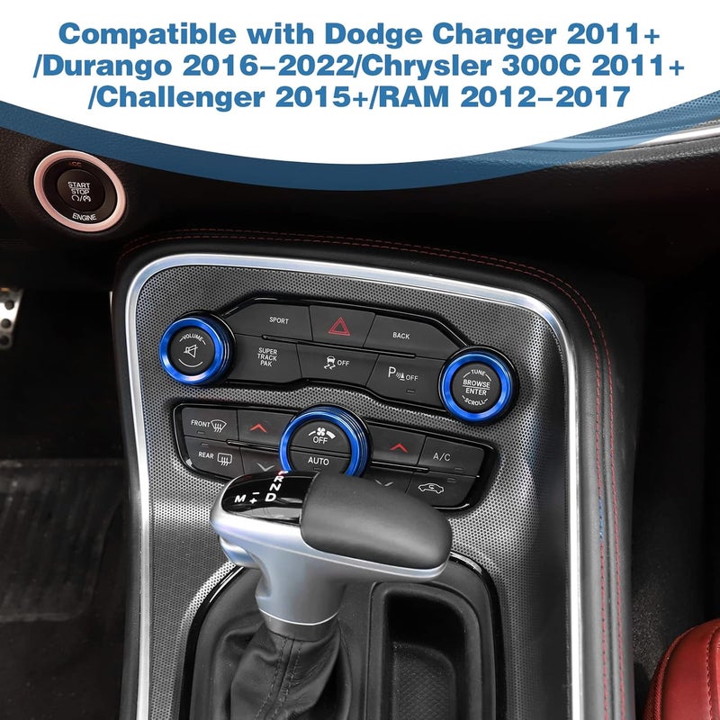 PDKLIN AC Volume Switch Knob Trim Ring Compatible with Dodge Charger 2011+/Challenger 2015+/RAM 2012-2017/Durango 2016-2022/Chrysler 300C 2011+, Aluminum Alloy Interior Accessories 3pcs, Blue - Image 3